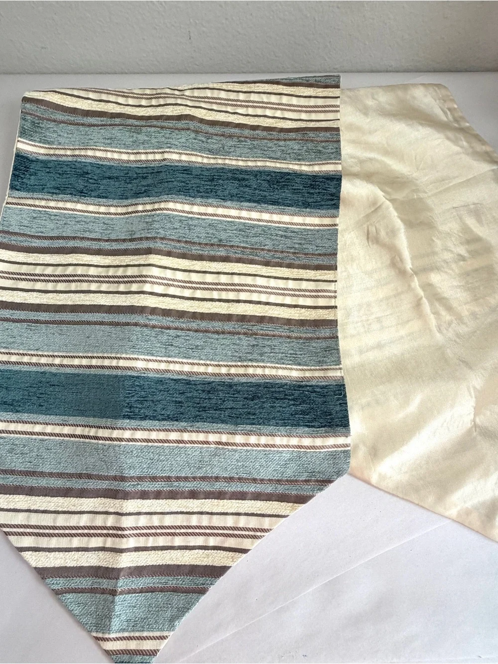 Table Runner Striped Satin Seascape Coastal Blues Cream Pointed 70